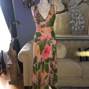 BCBG MAXAZRIA 100% SILK PINK FLORAL MAXI DRESS